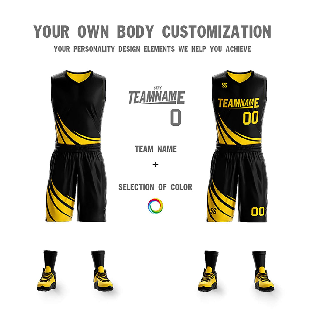 Custom Black Yellow Double Side Sets Design Sportswear Basketball Jersey