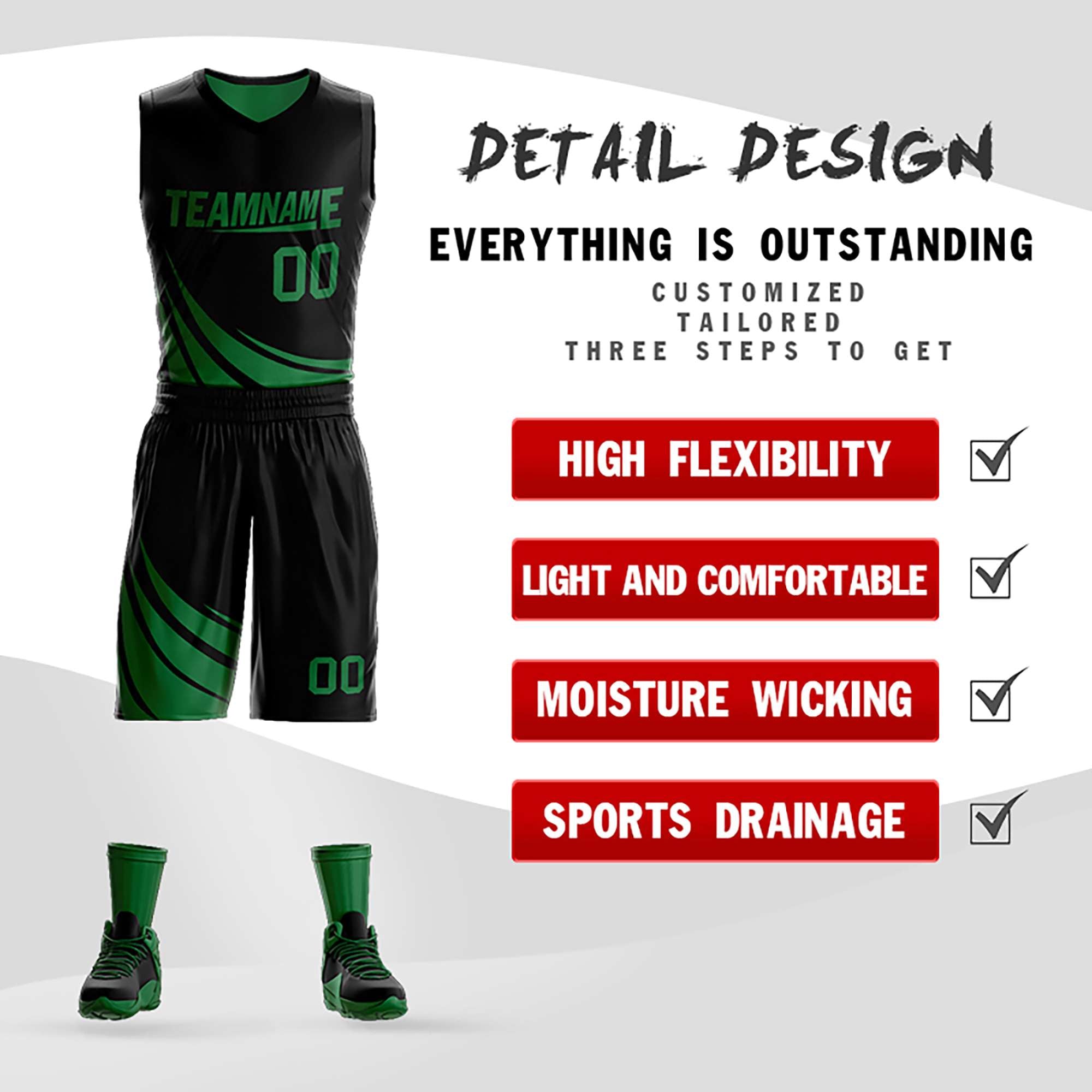 Custom Black Green Double Side Sets Design Sportswear Basketball Jersey Secondary image