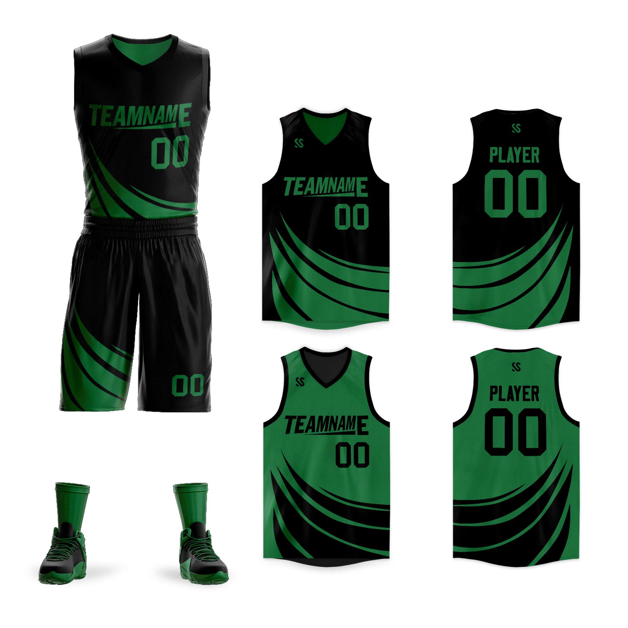 Custom Black Green Double Side Sets Design Sportswear Basketball Jersey Main image