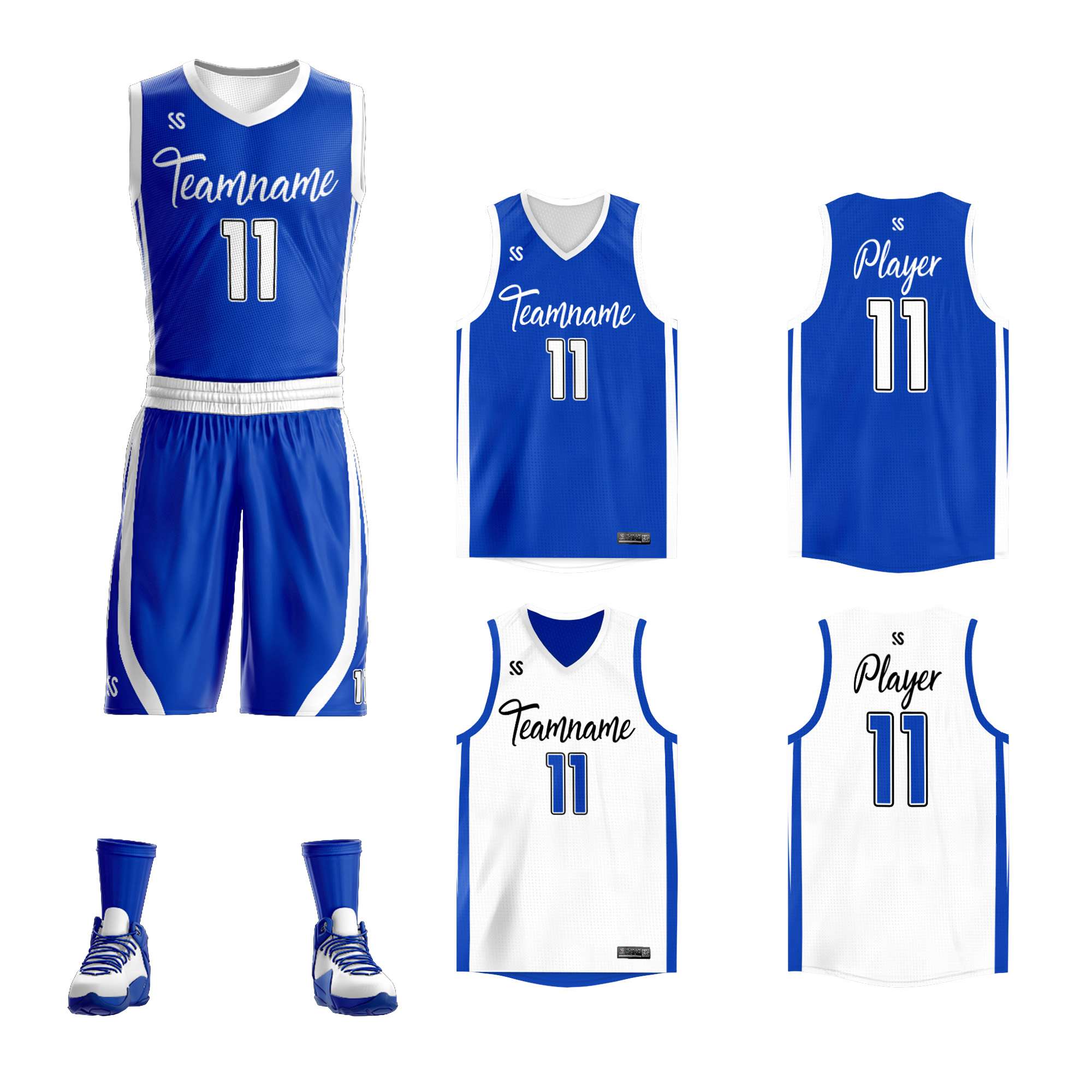 Custom Royal White Double Side Sets Design Sportswear Basketball Jersey Main image