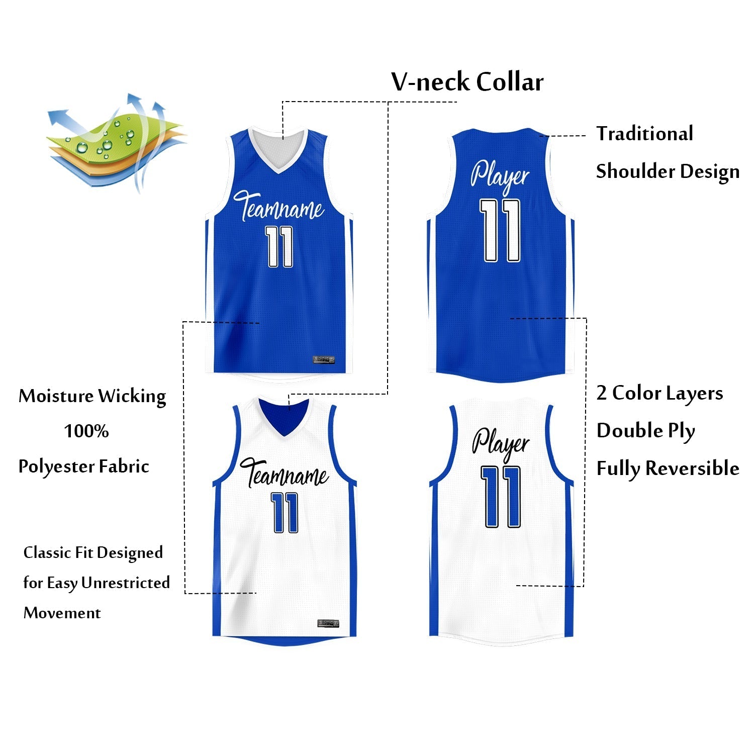 Custom Reversible Mesh Basketball Jersey Personalized Double Side Tops