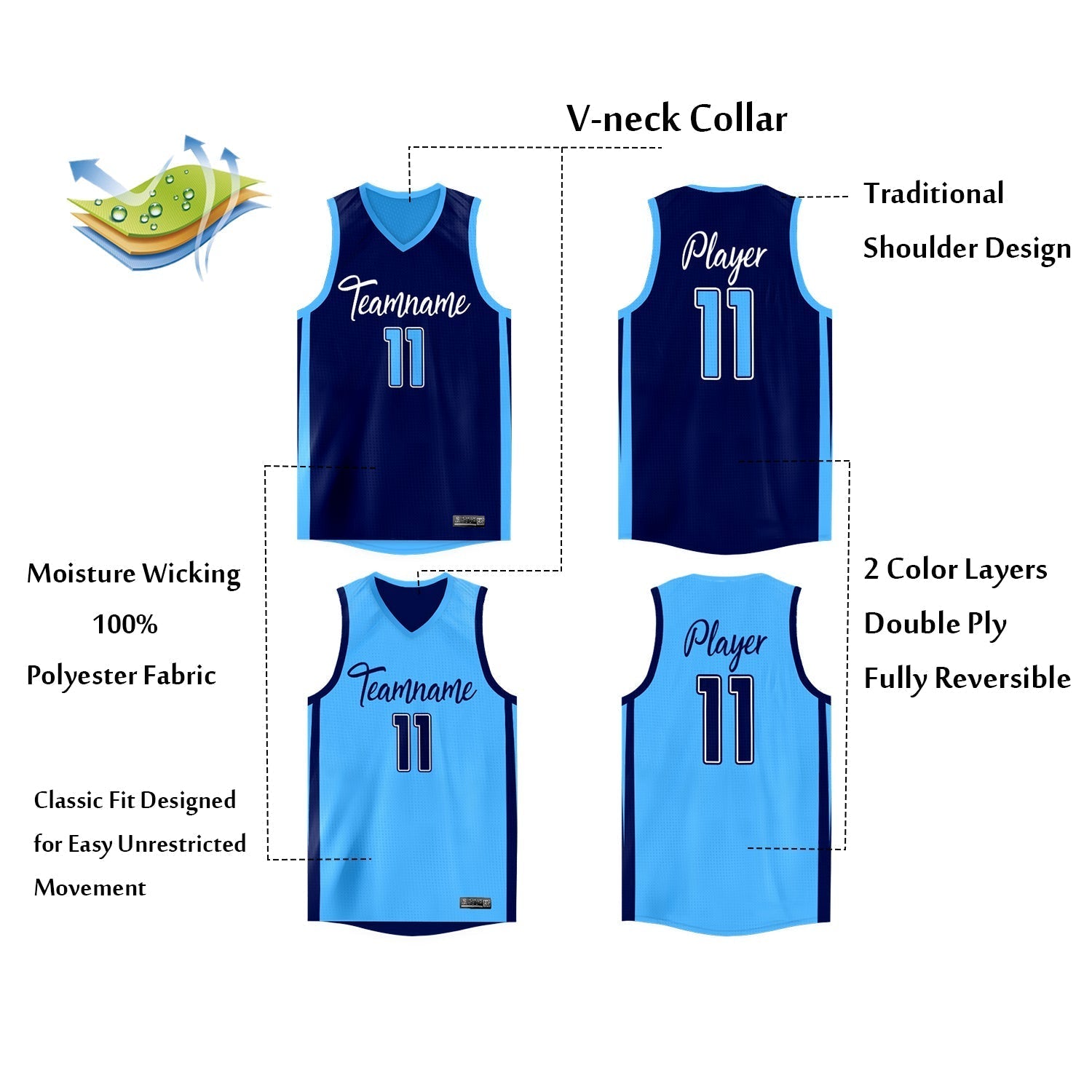 Custom Reversible Mesh Basketball Jersey Personalized Double Side Tops