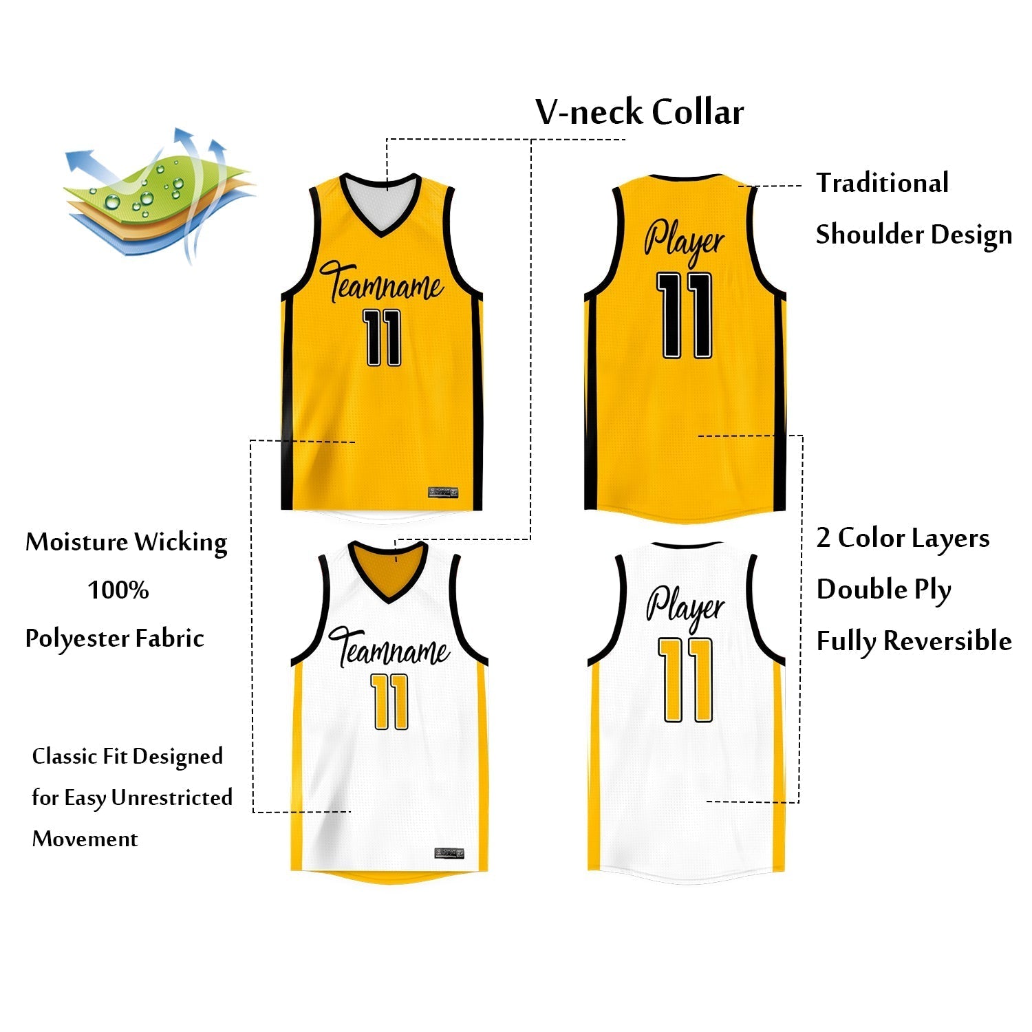 Custom Reversible Mesh Basketball Jersey Personalized Double Side Tops