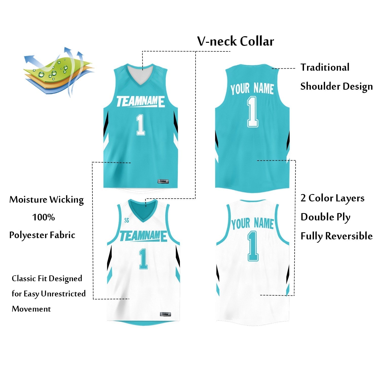 Custom Reversible Mesh Basketball Jersey Personalized Double Side Tops