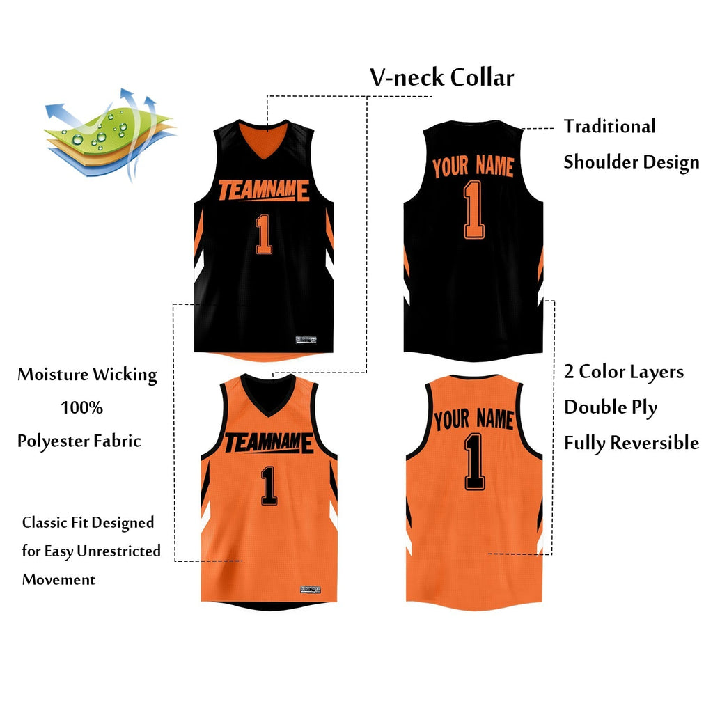 Custom Black Orange Double Side Tops Athletic Basketball Jersey