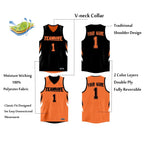 Custom Black Orange Double Side Tops Athletic Basketball Jersey