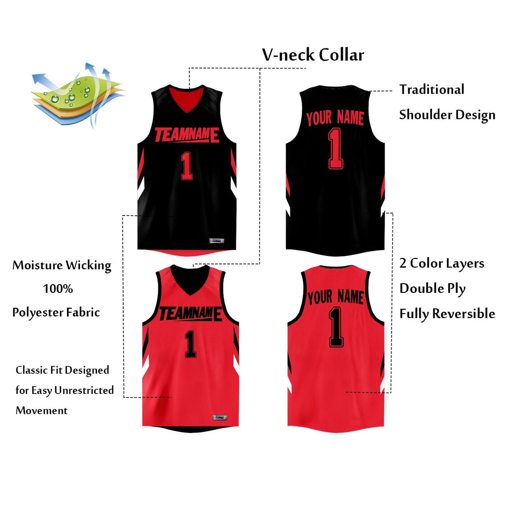 Custom Black Red Double Side Tops Athletic Basketball Jersey