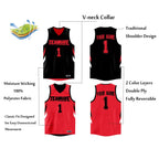 Custom Black Red Double Side Tops Athletic Basketball Jersey