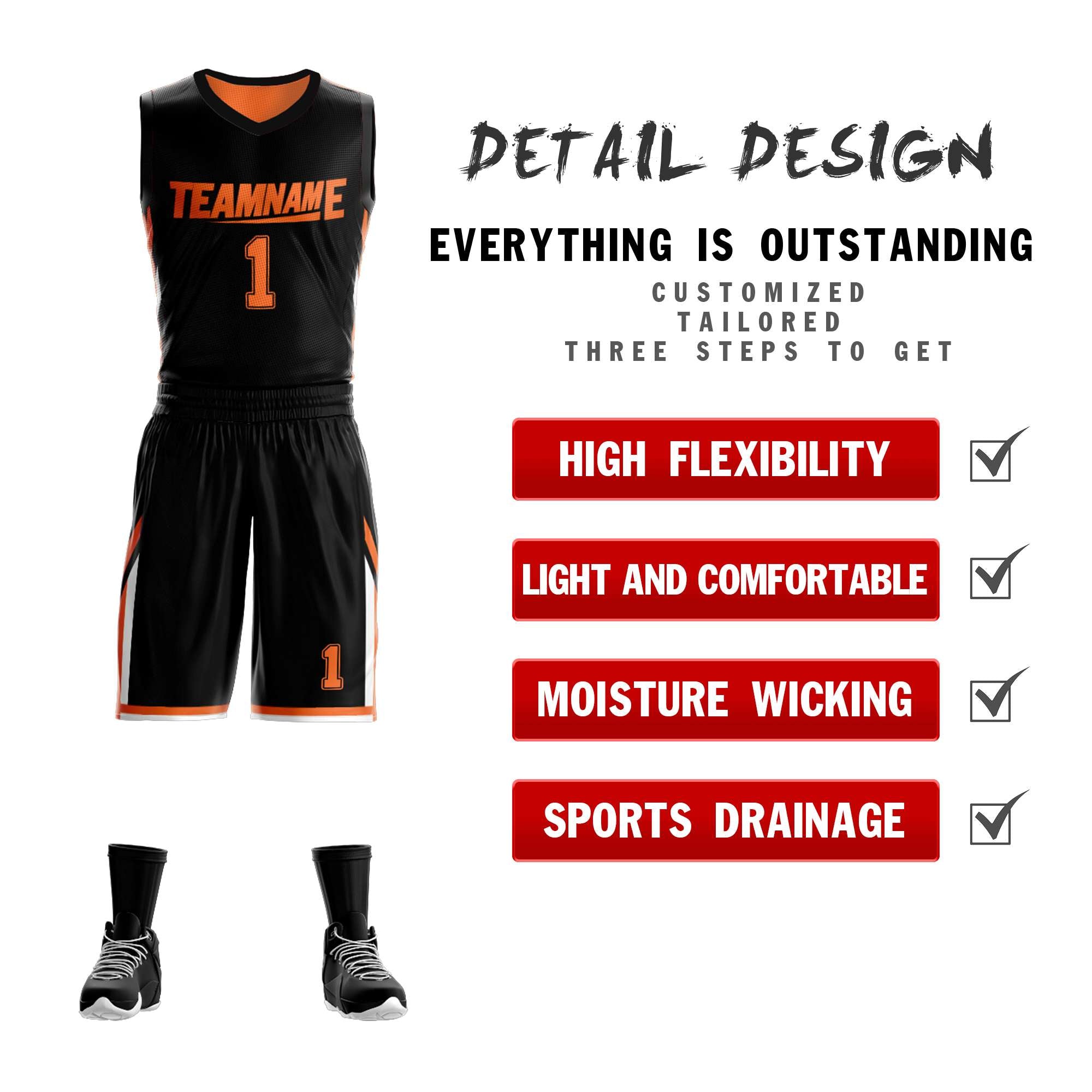 Custom Black Orange Double Side Sets Design Sportswear Basketball Jersey Secondary image