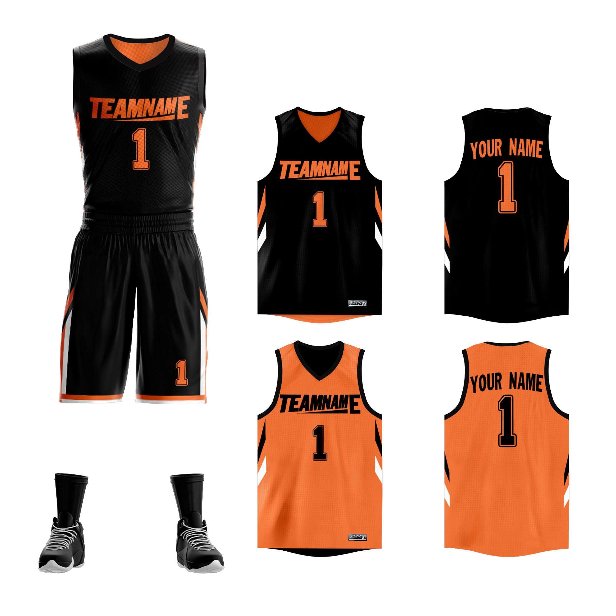 Custom Black Orange Double Side Sets Design Sportswear Basketball Jersey Main image