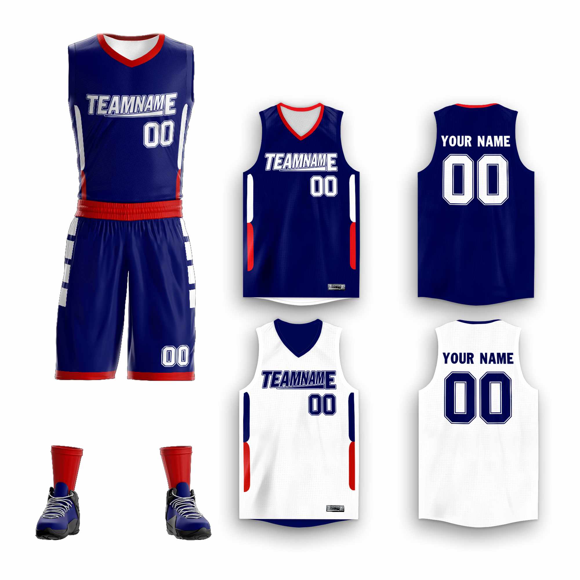 Custom Navy White Double Side Sets Design Sportswear Basketball Jersey Main image
