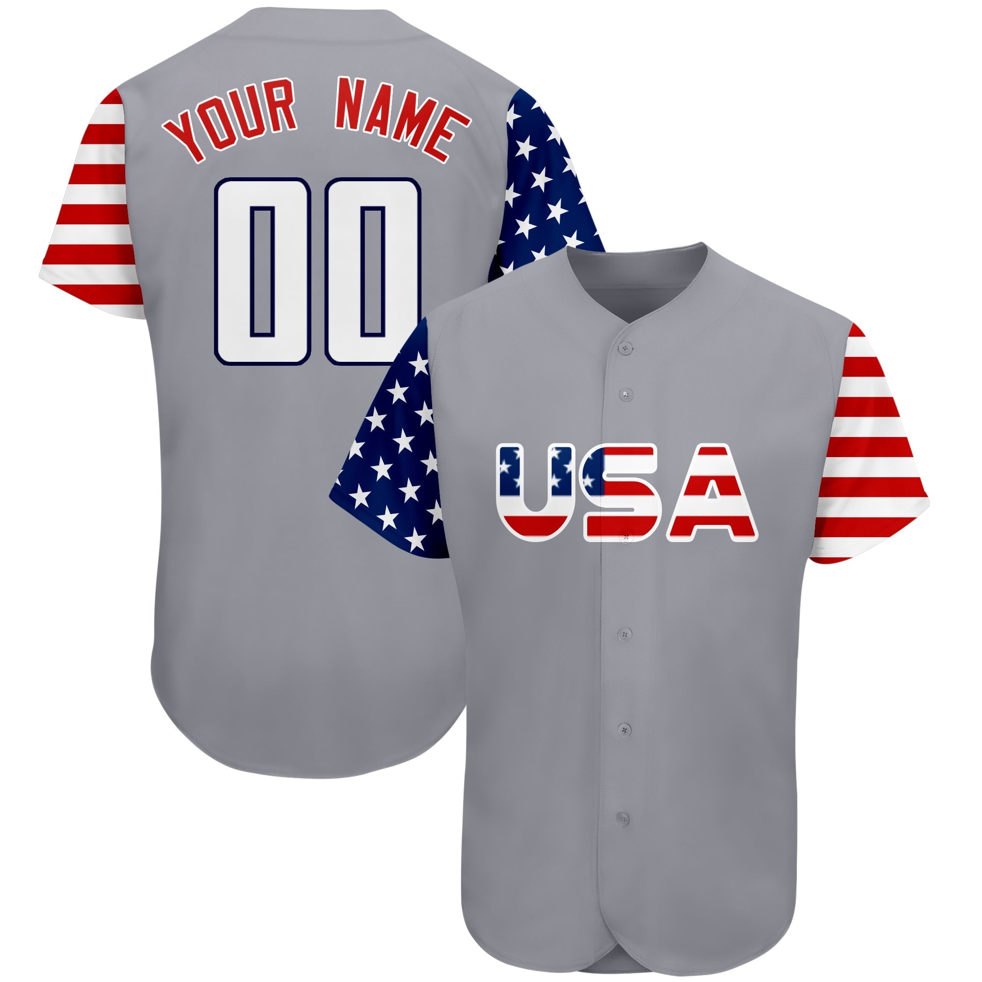 Custom Grey White-Navy American Flag Authentic Baseball Jersey Main image