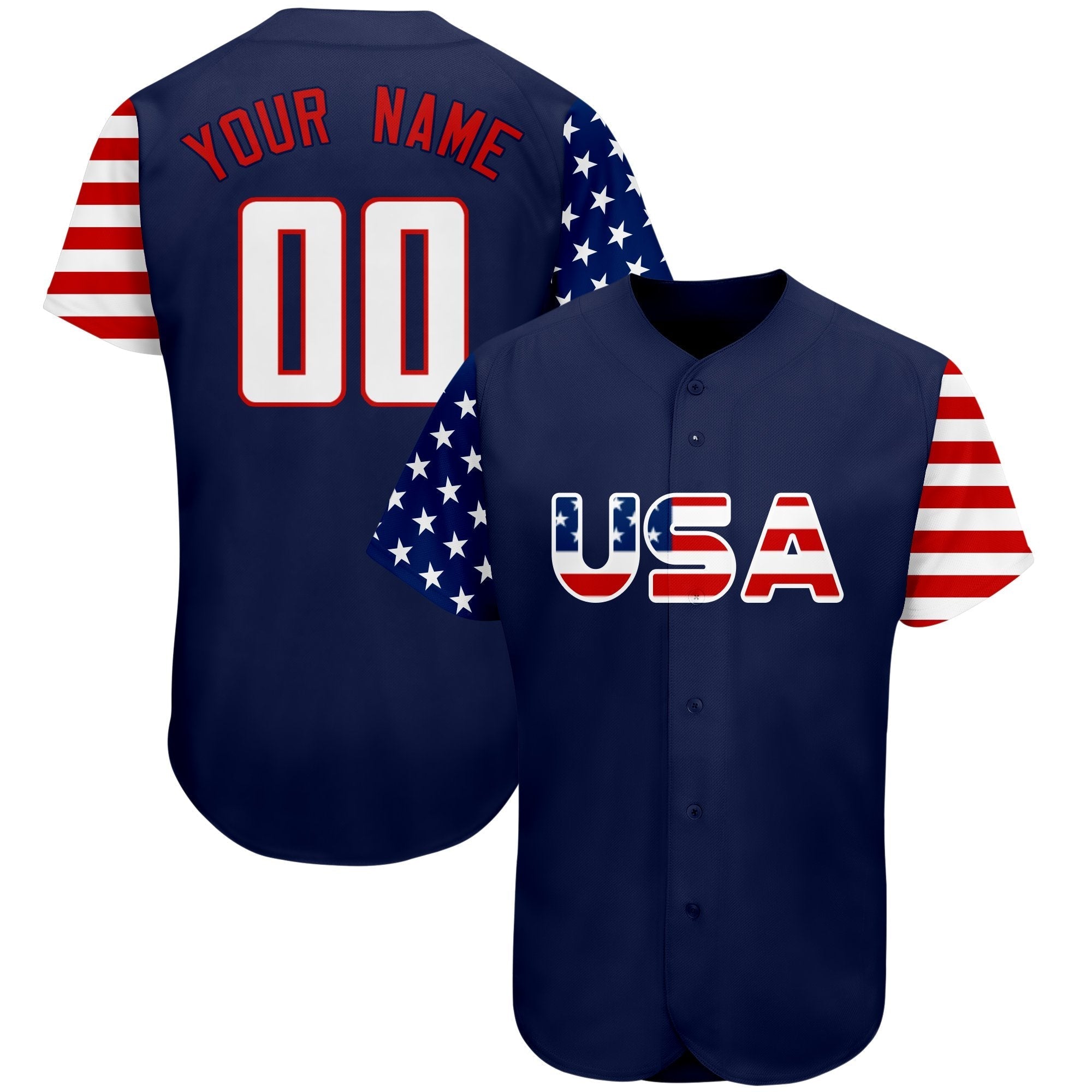 Custom Navy White-Red American Flag Authentic Baseball Jersey Main image