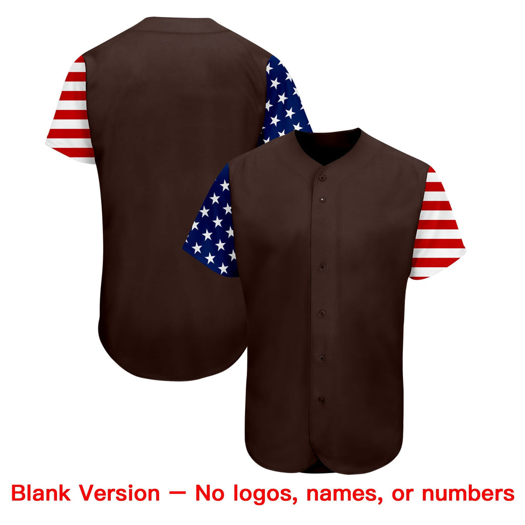 Custom Brown White-Navy American Flag Authentic Baseball Jersey