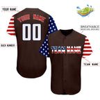 Custom Brown White-Navy American Flag Authentic Baseball Jersey