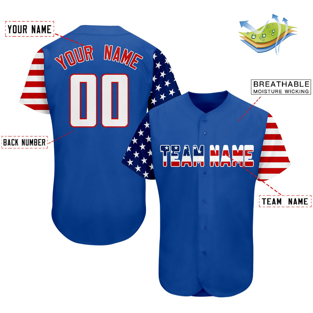 Custom Royal White-Red American Flag Authentic Baseball Jersey