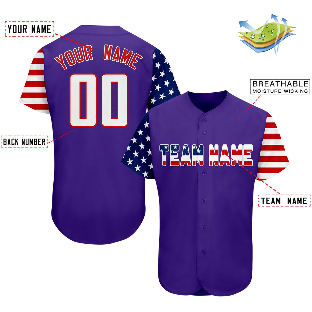 Custom Purple White-Red American Flag Authentic Baseball Jersey