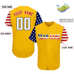 Custom Gold White-Navy American Flag Authentic Baseball Jersey