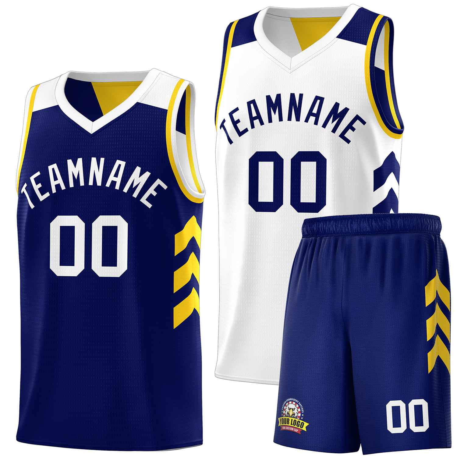 Custom Navy White-Yellow Double Side Sets Basketball Jersey Main image