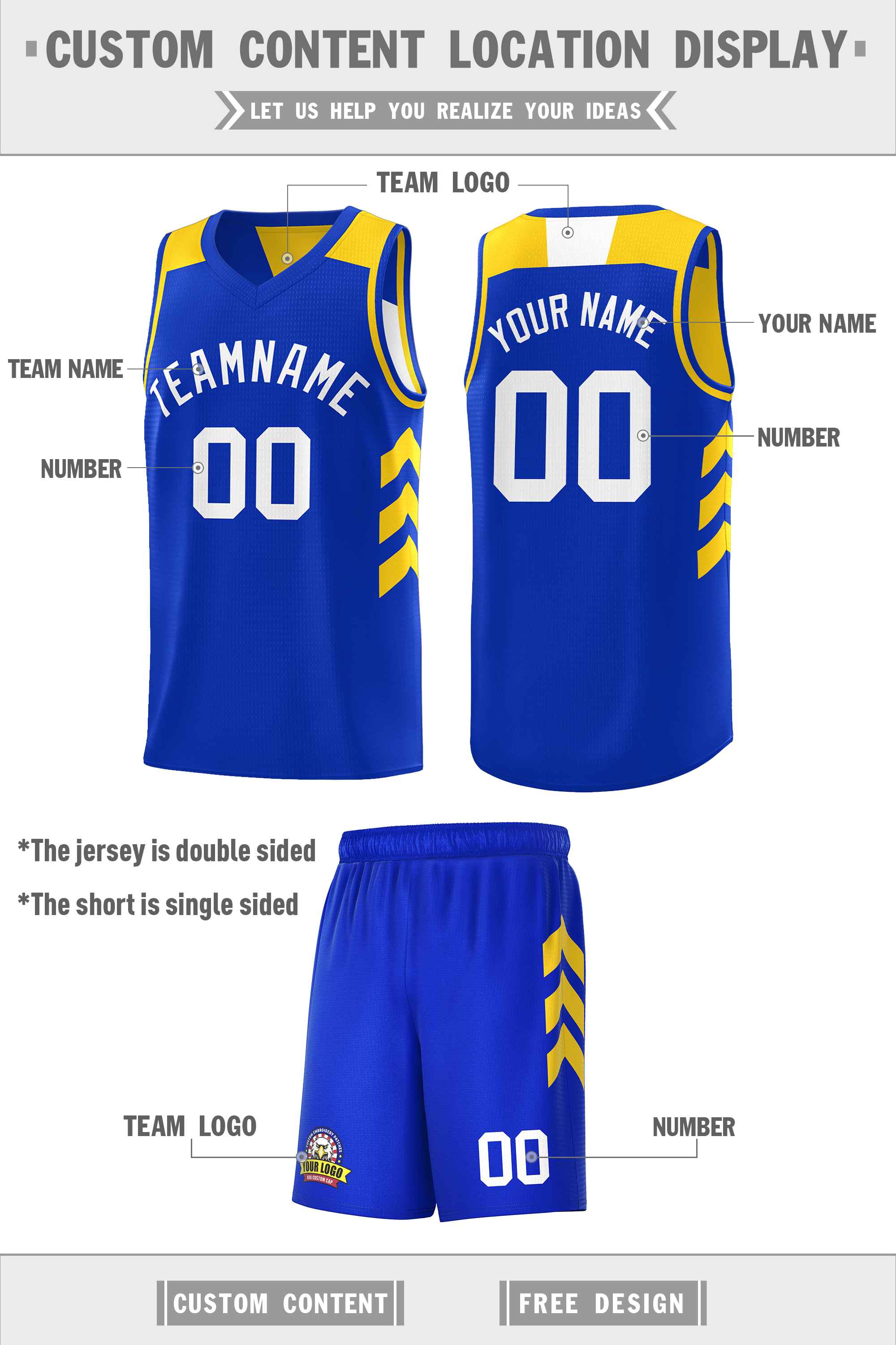 Custom Royal White Double Side Sets Basketball Jersey Secondary image