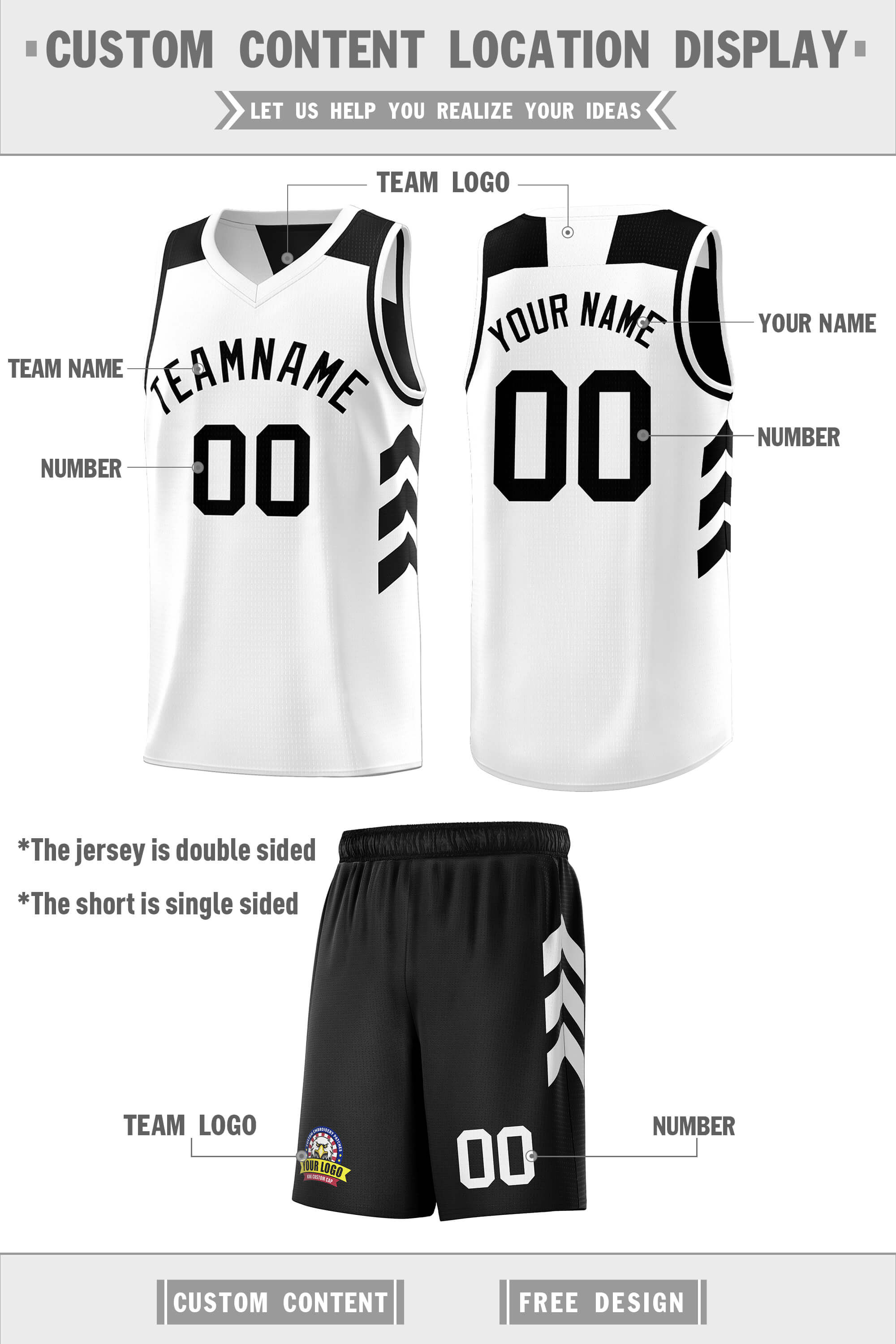 Custom Black White Double Side Sets Basketball Jersey Secondary image
