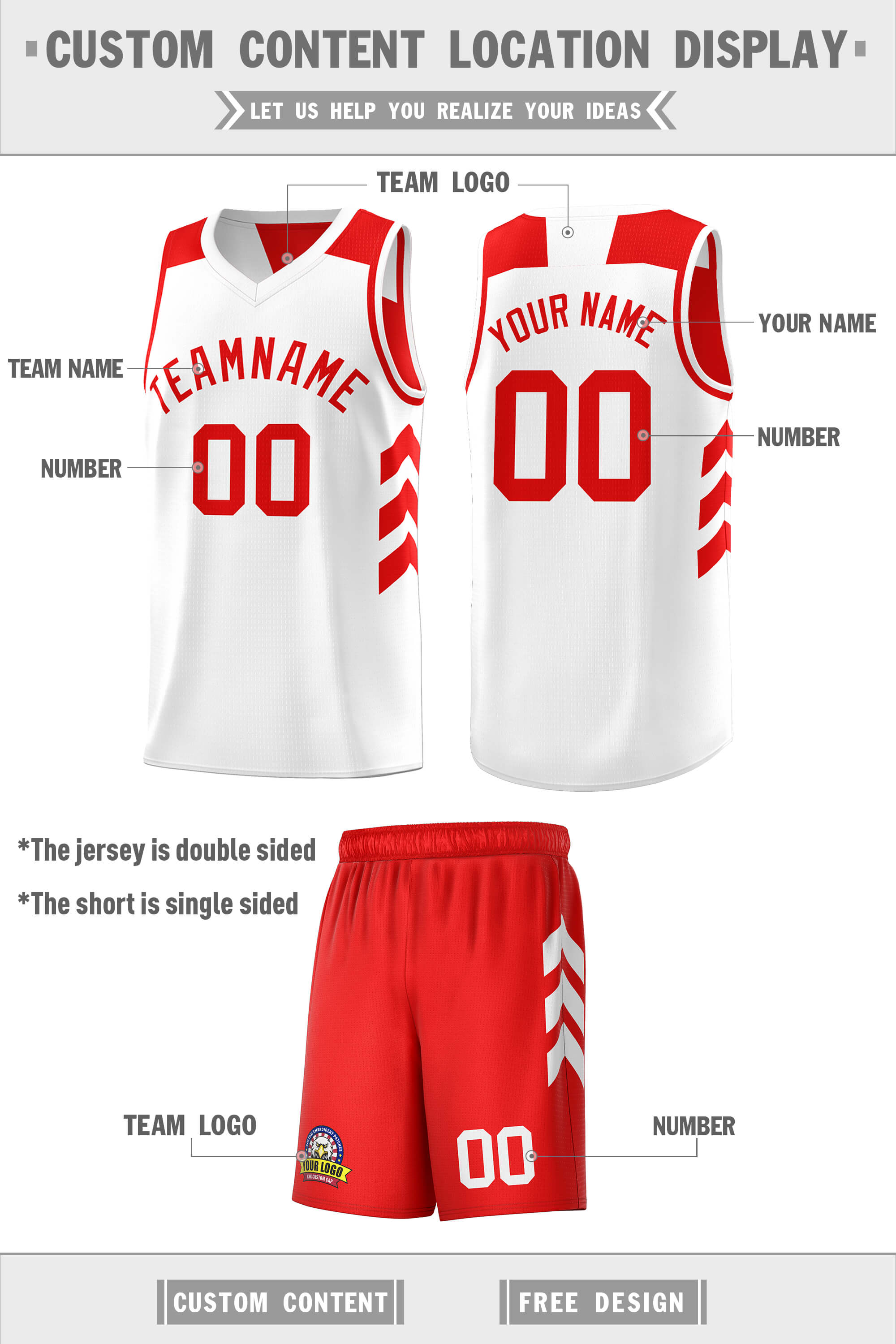 Custom Red White Double Side Sets Basketball Jersey Secondary image