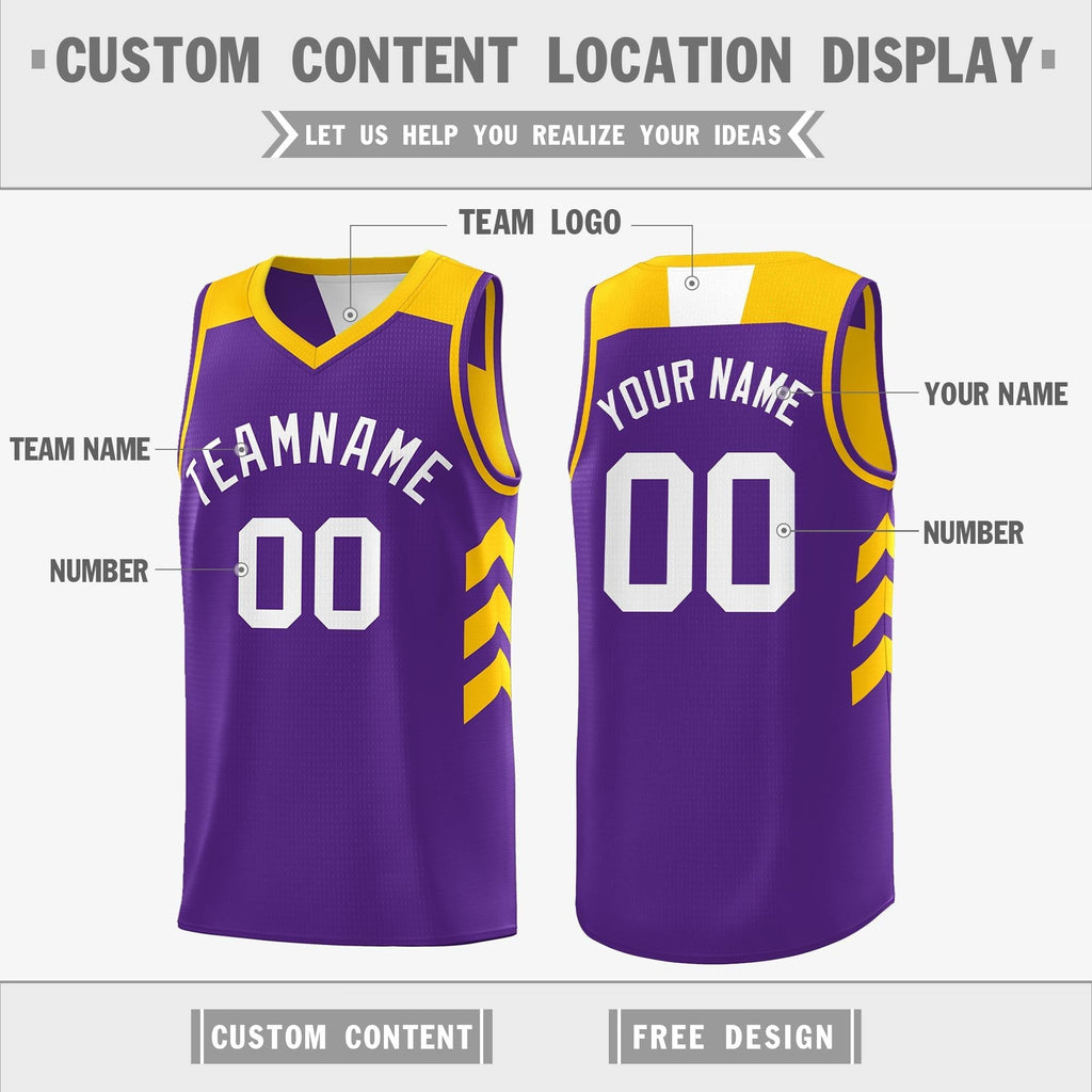 Custom Purple Yellow Reversible Double Side Tops Basketball Jersey