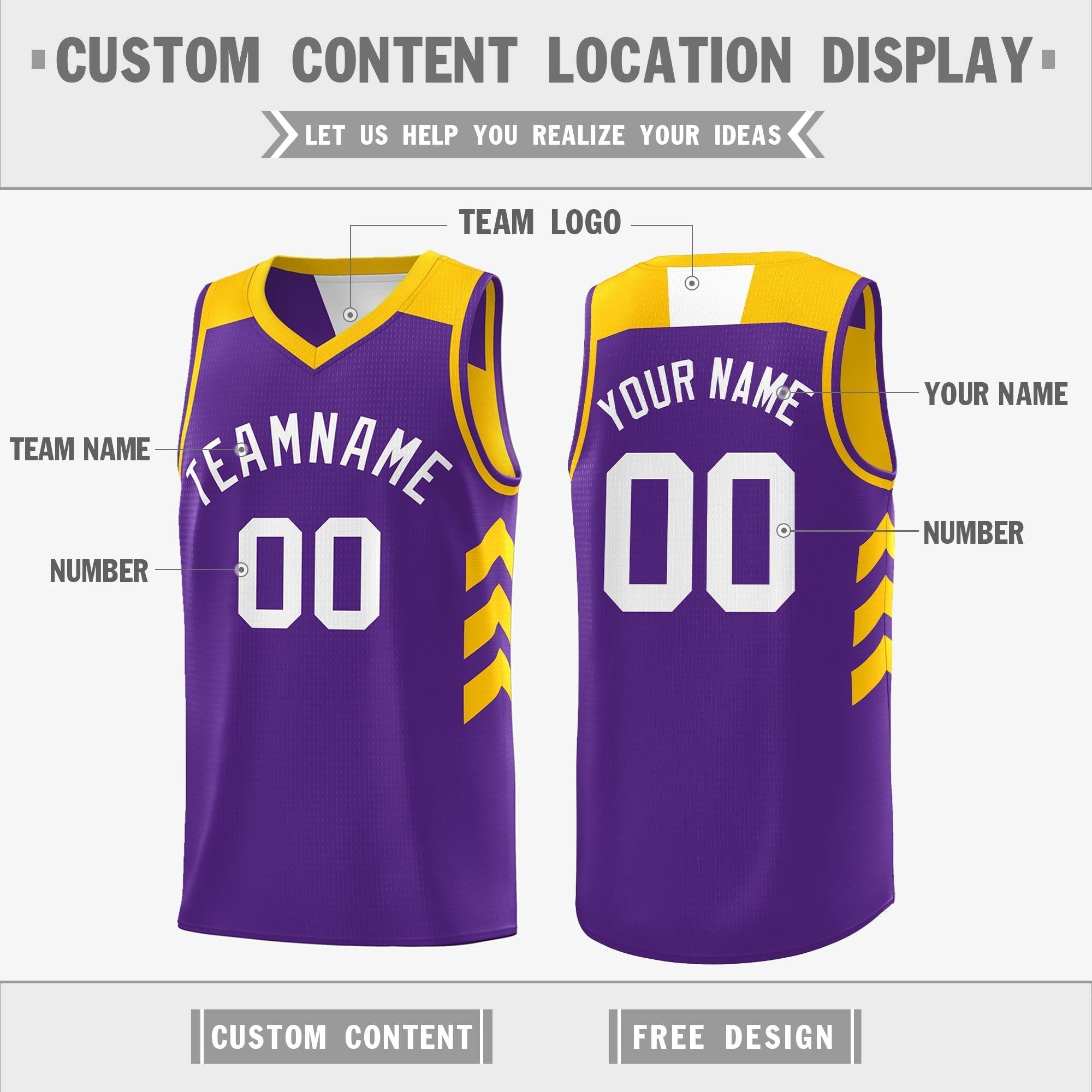 Custom Purple Yellow Reversible Double Side Tops Basketball Jersey