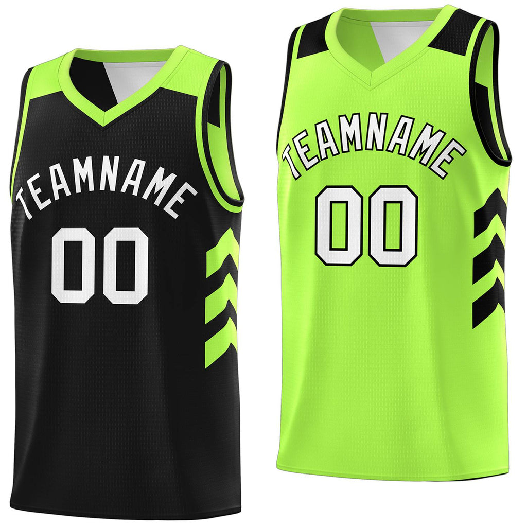 Custom Black Neon Green Reversible Double Side Tops Basketball Jersey
