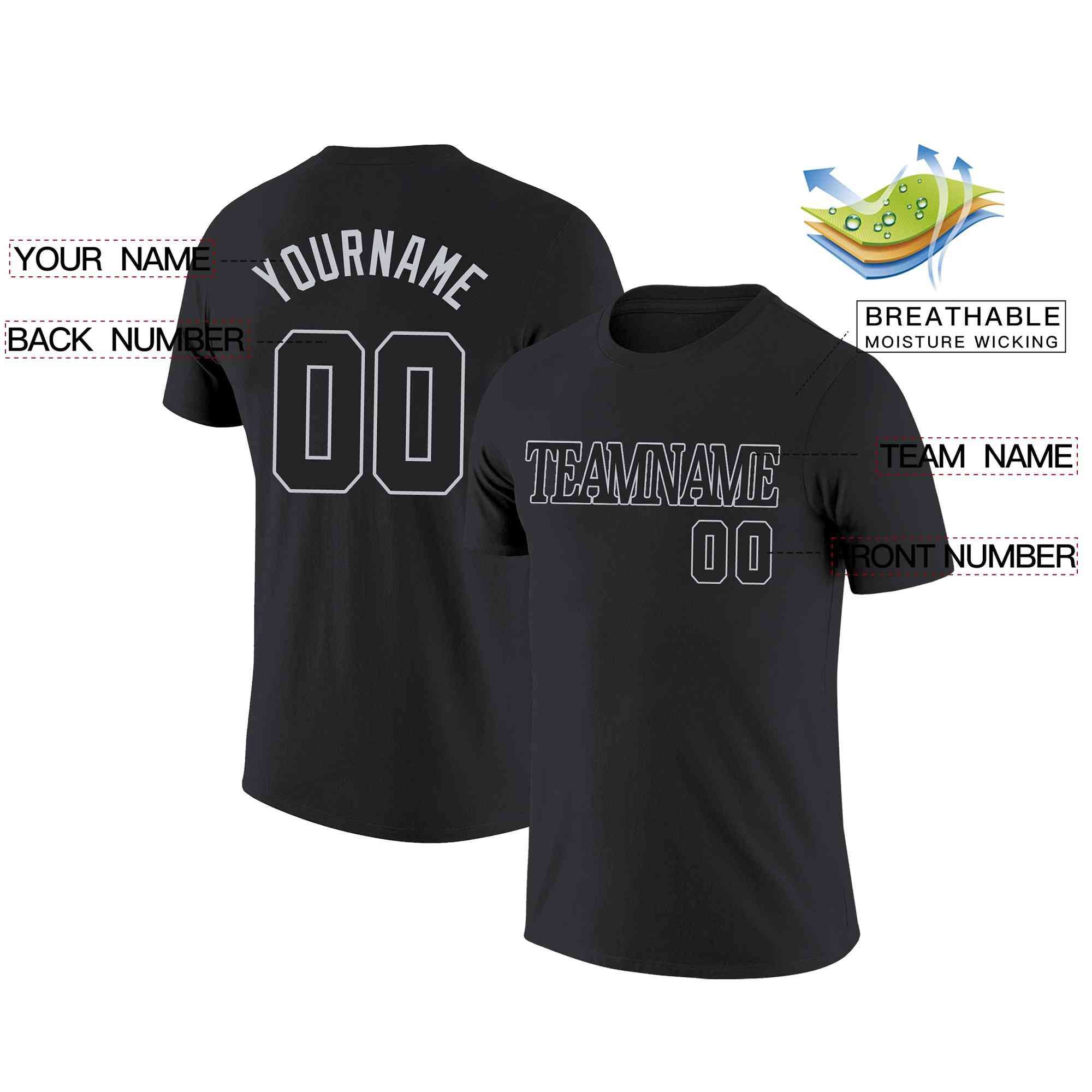 Custom Black Gray Classic Style Crew neck T-Shirts Full Sublimated