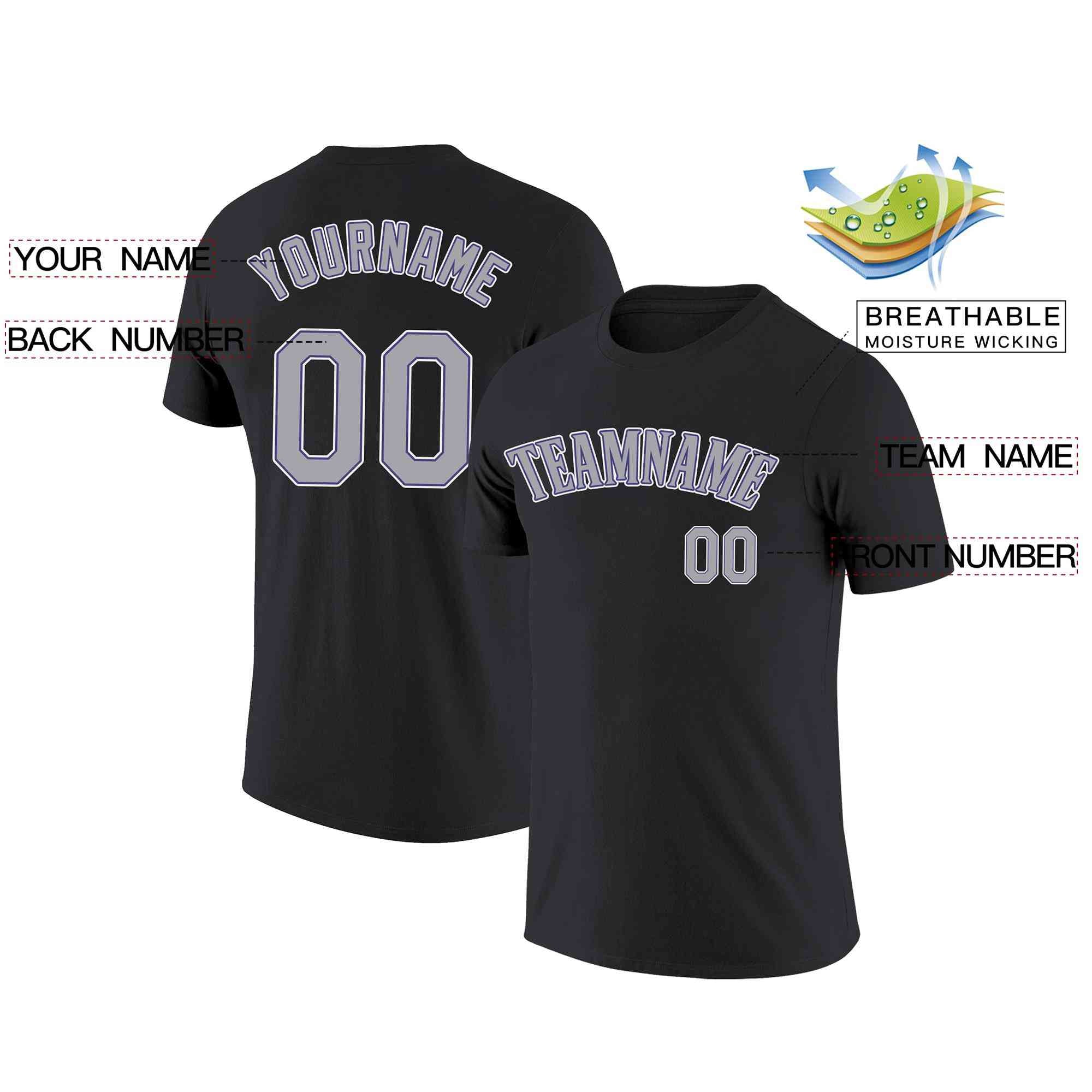 Custom Black Gray-Purple Classic Style Crew neck T-Shirts Full Sublimated Secondary image