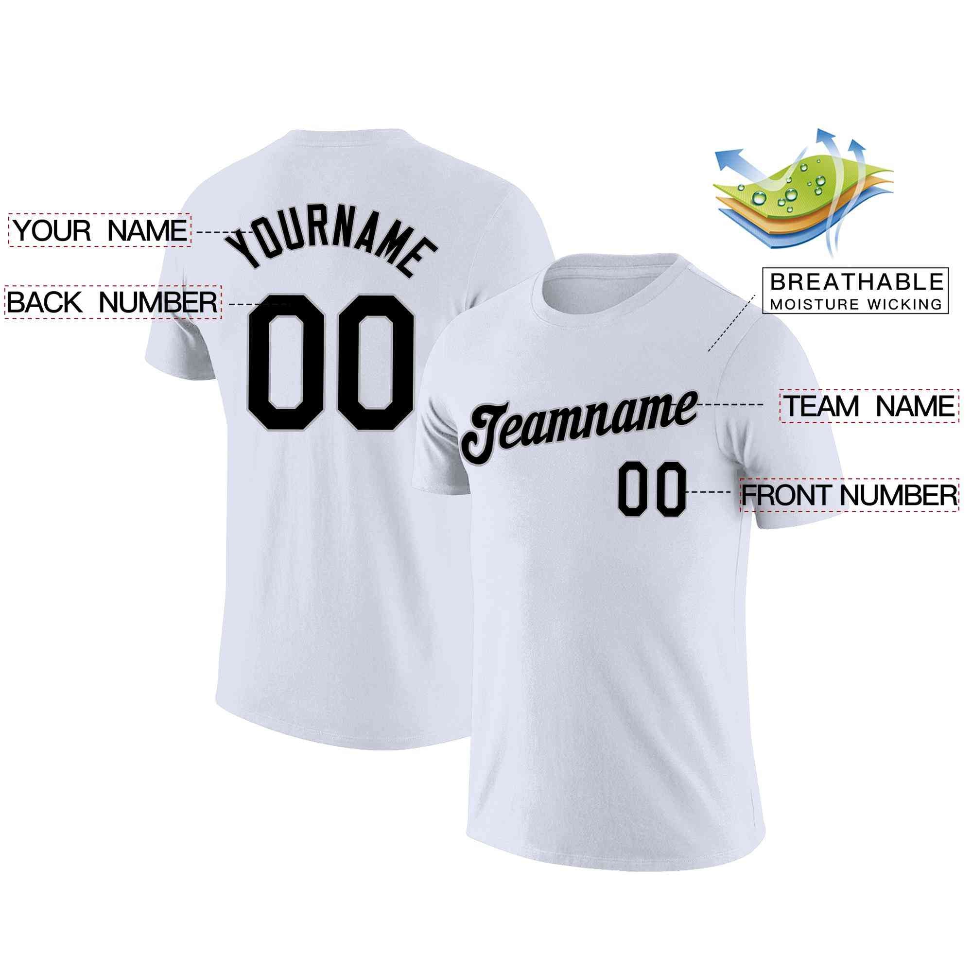 Custom White Black-Gray Classic Style Crew neck T-Shirts Full Sublimated Secondary image