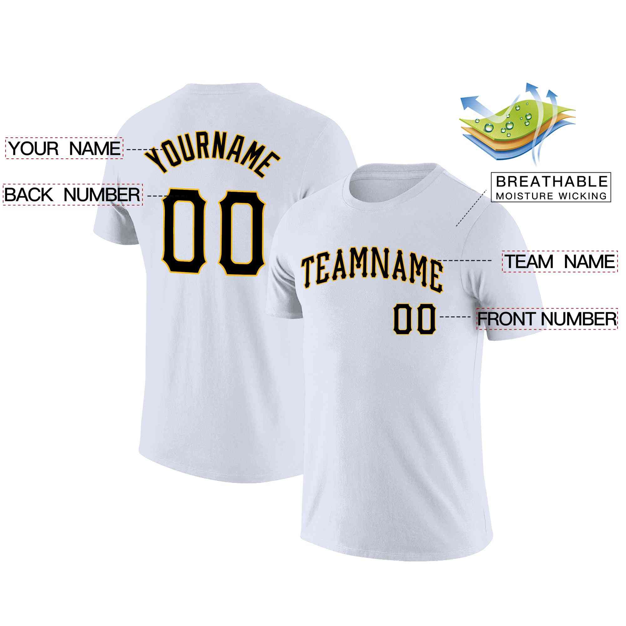 Custom White Black-Yellow Classic Style Crew neck T-Shirts Full Sublimated Secondary image