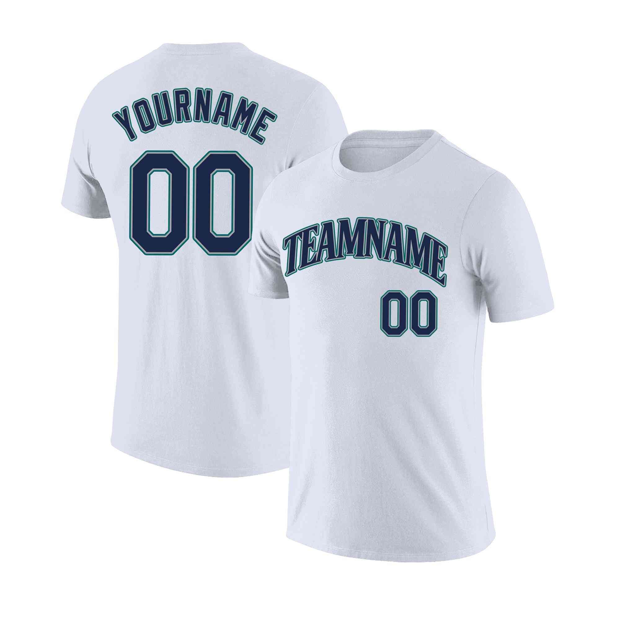 Custom White Navy-Aqua Classic Style Crew neck T-Shirts Full Sublimated Main image