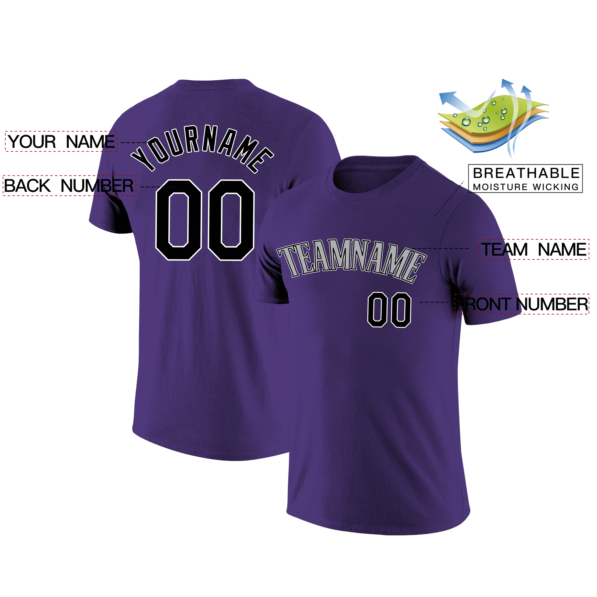 Custom Purple Gray-Black Classic Style Crew neck T-Shirts Full Sublimated Secondary image