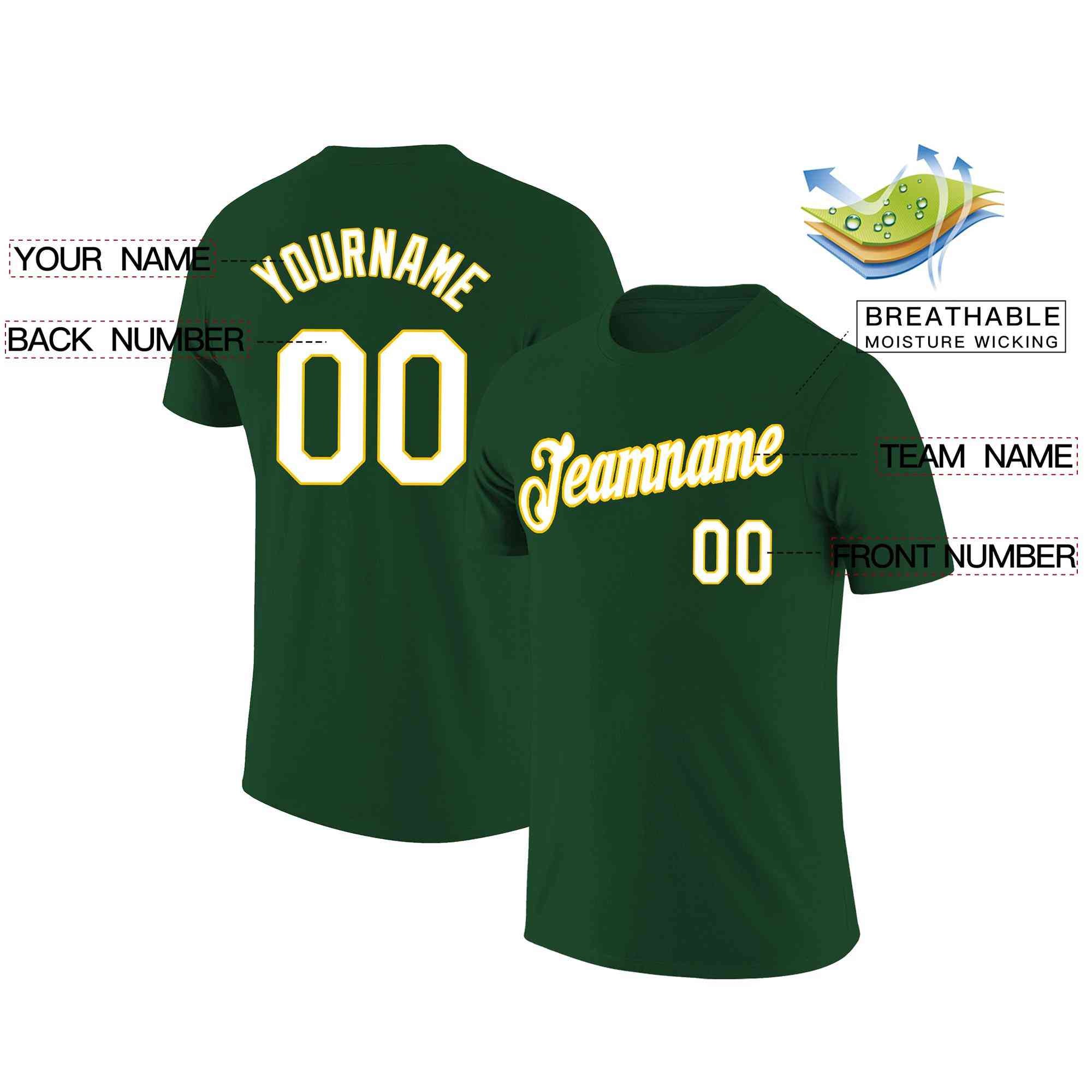 Custom Green White-Yellow Classic Style Crew neck T-Shirts Full Sublimated Secondary image