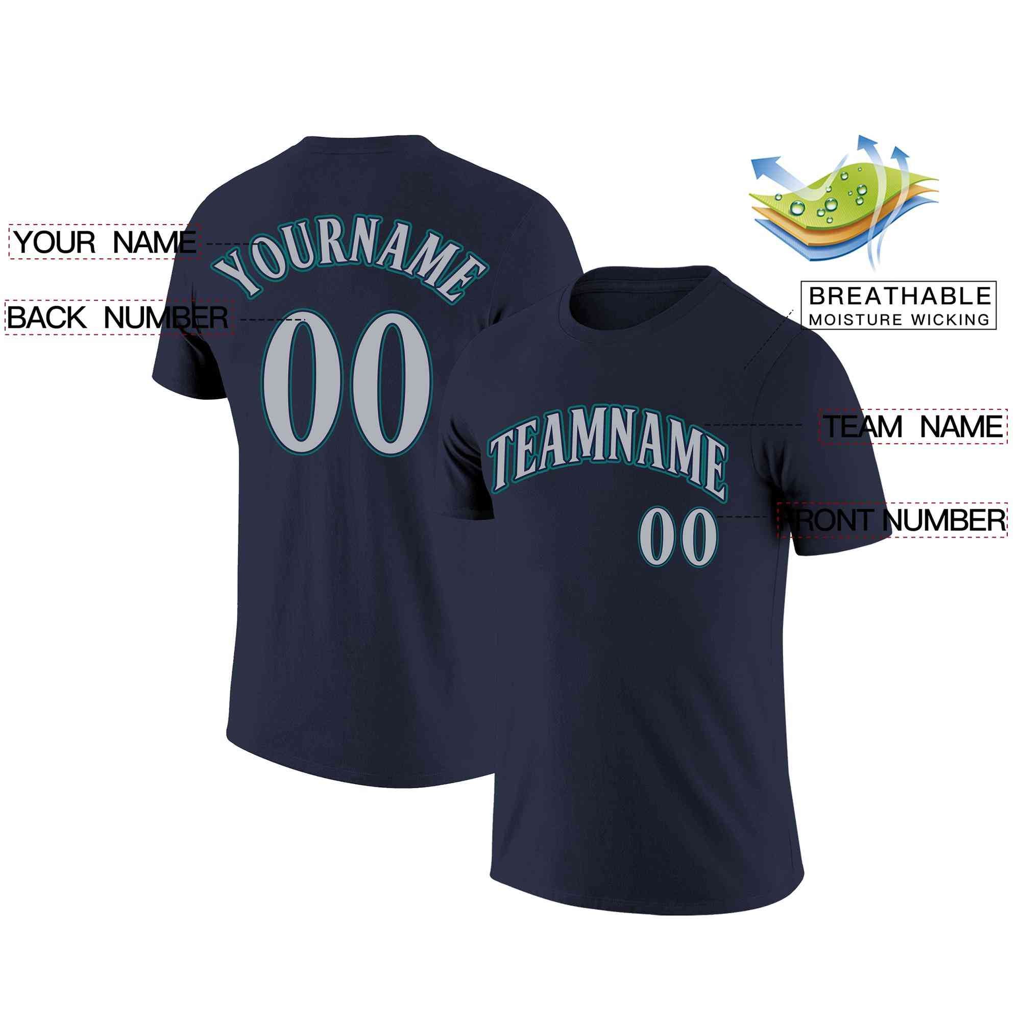Custom Navy Gray-Aqua Classic Style Crew neck T-Shirts Full Sublimated Secondary image