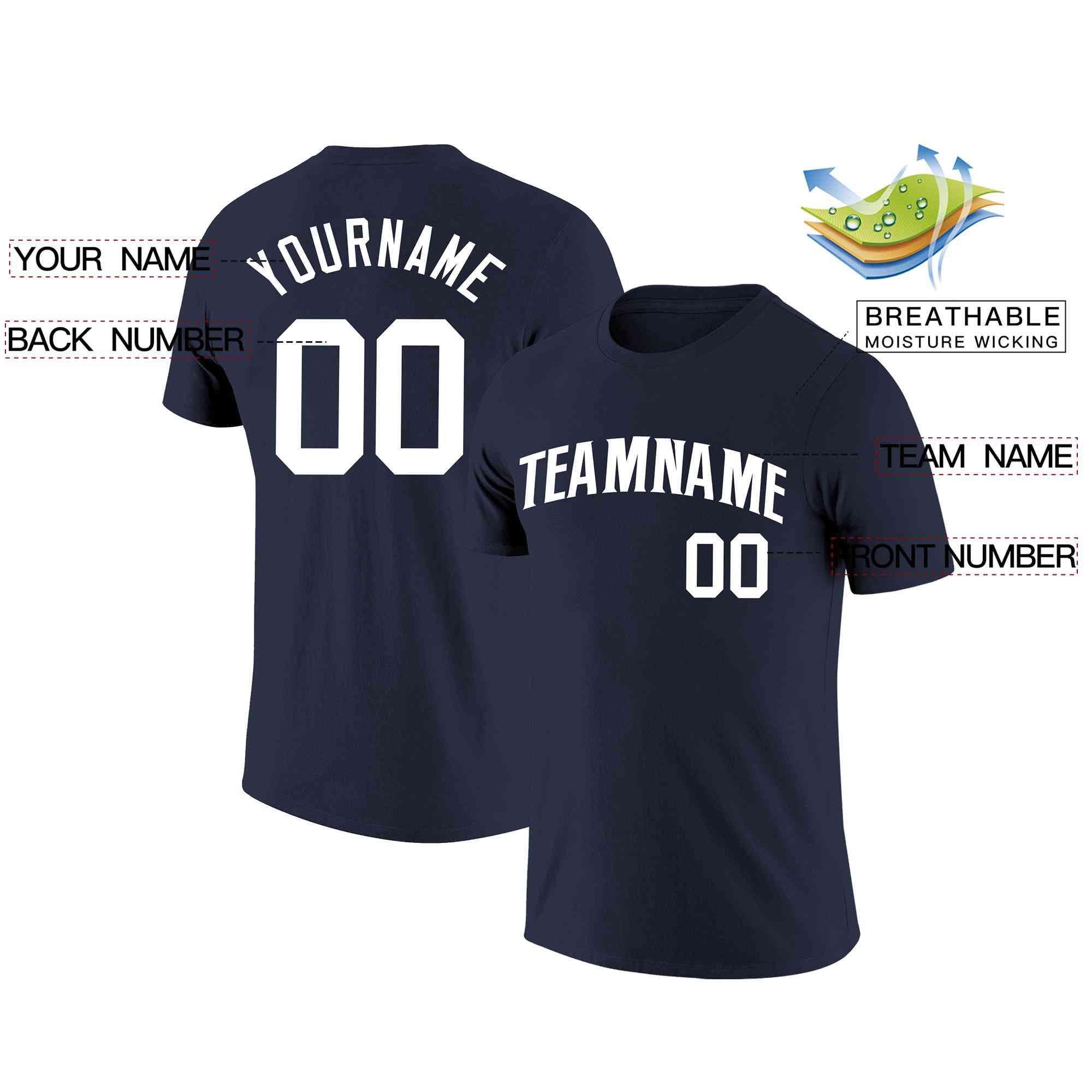 Custom Navy White Classic Style Crew neck T-Shirts Full Sublimated Secondary image