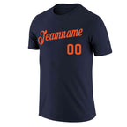 Custom Navy Orange Classic Style Crew neck T-Shirts Full Sublimated