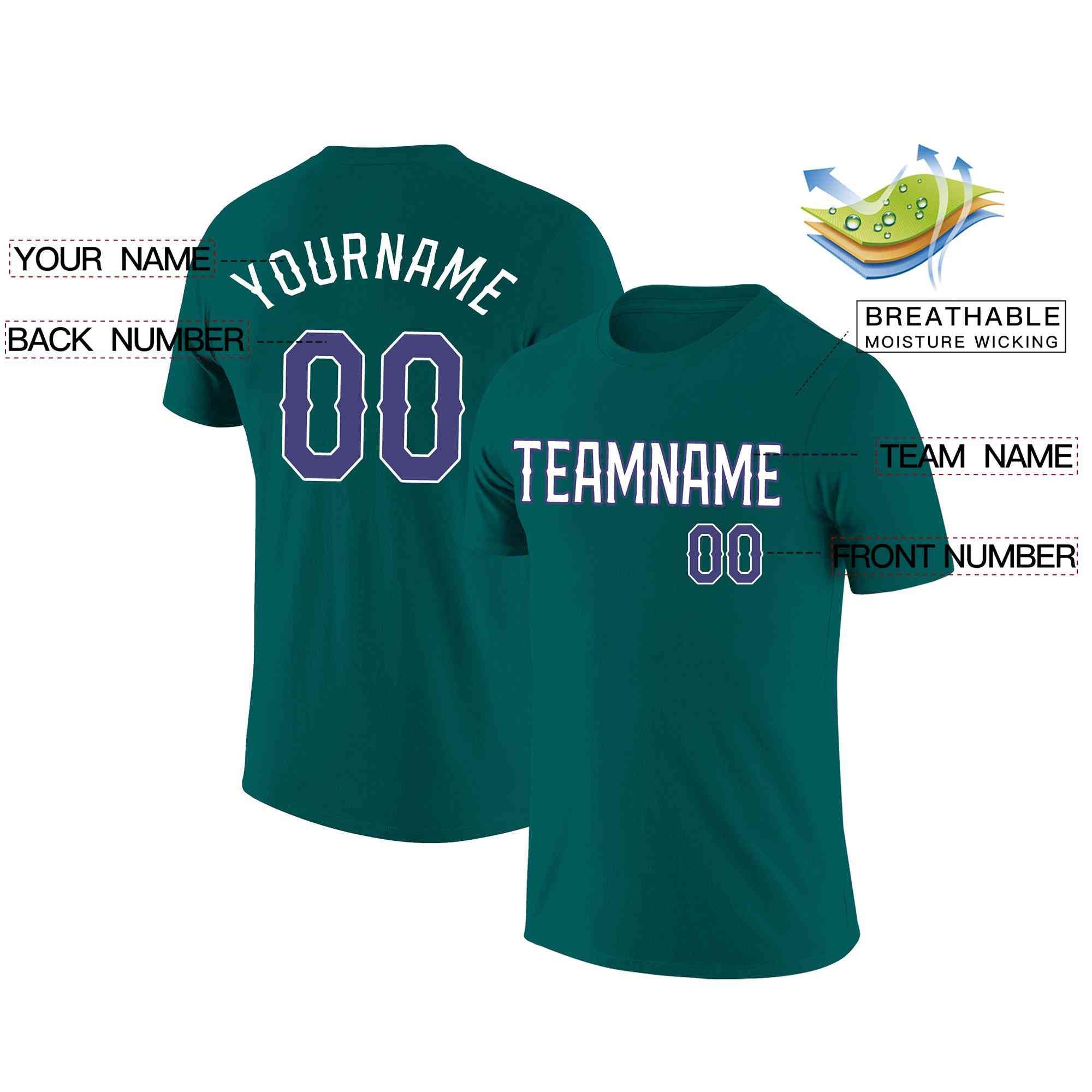 Custom Aqua White-Purple Classic Style Crew neck T-Shirts Full Sublimated Secondary image