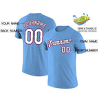 Custom Light Blue White-Navy Classic Style Crew neck T-Shirts Full Sublimated