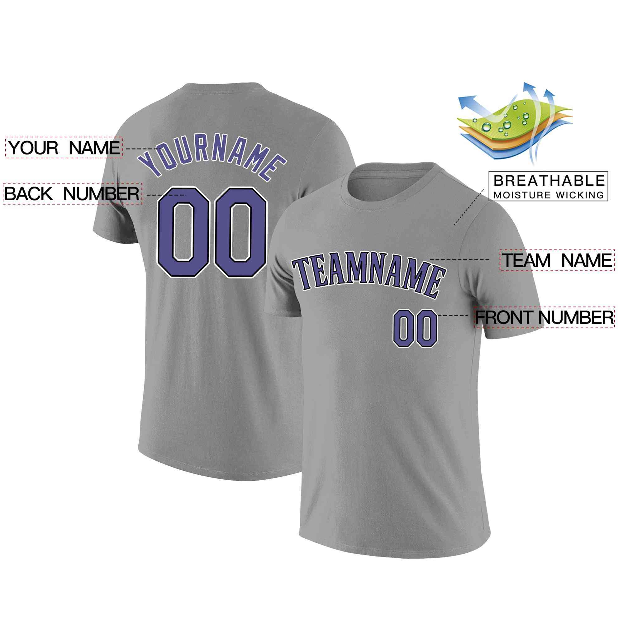 Custom Gray Purple-White Classic Style Crew neck T-Shirts Full Sublimated Secondary image