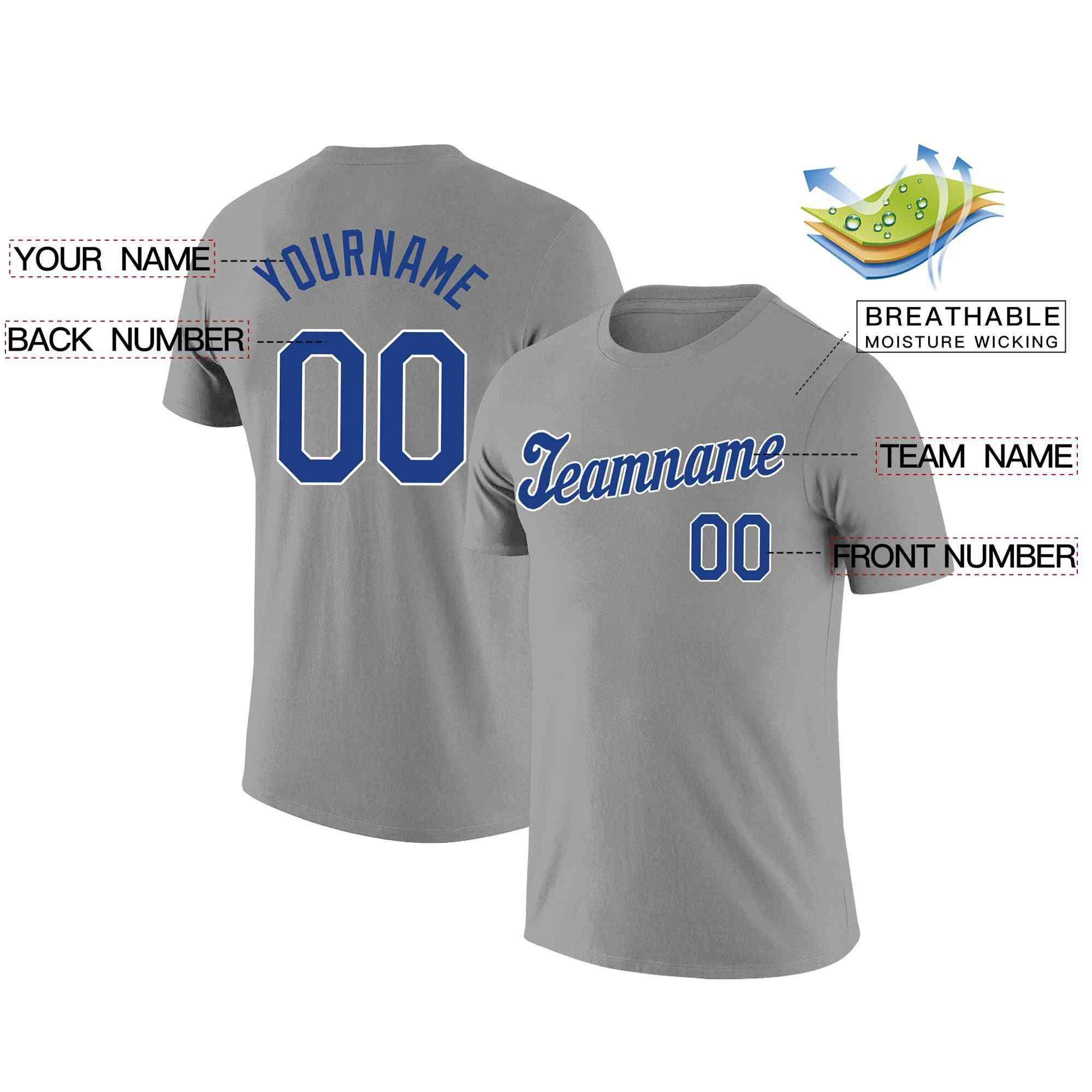 Custom Gray Royal-White Classic Style Crew neck T-Shirts Full Sublimated Secondary image