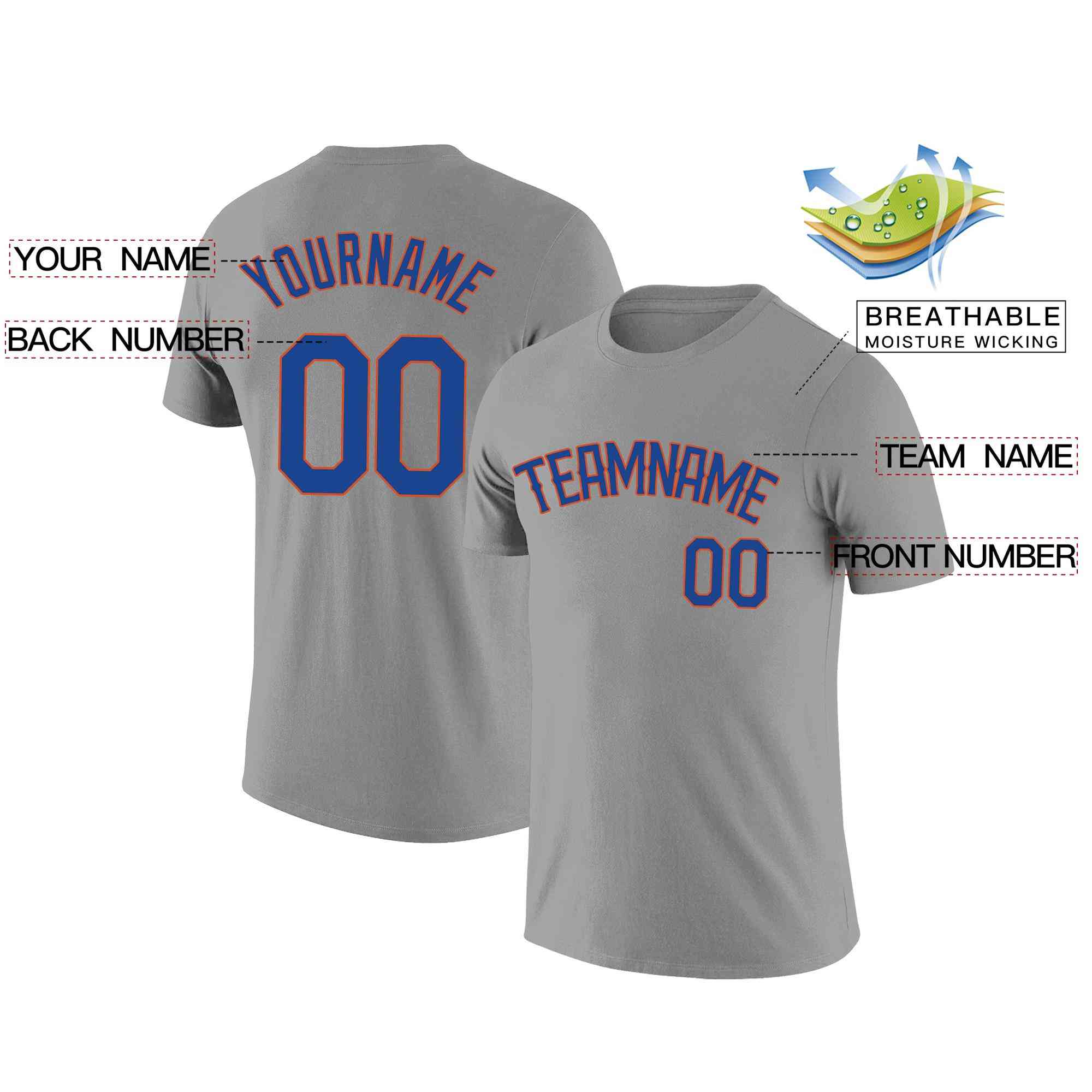 Custom Gray Royal-Orange Classic Style Crew neck T-Shirts Full Sublimated Secondary image