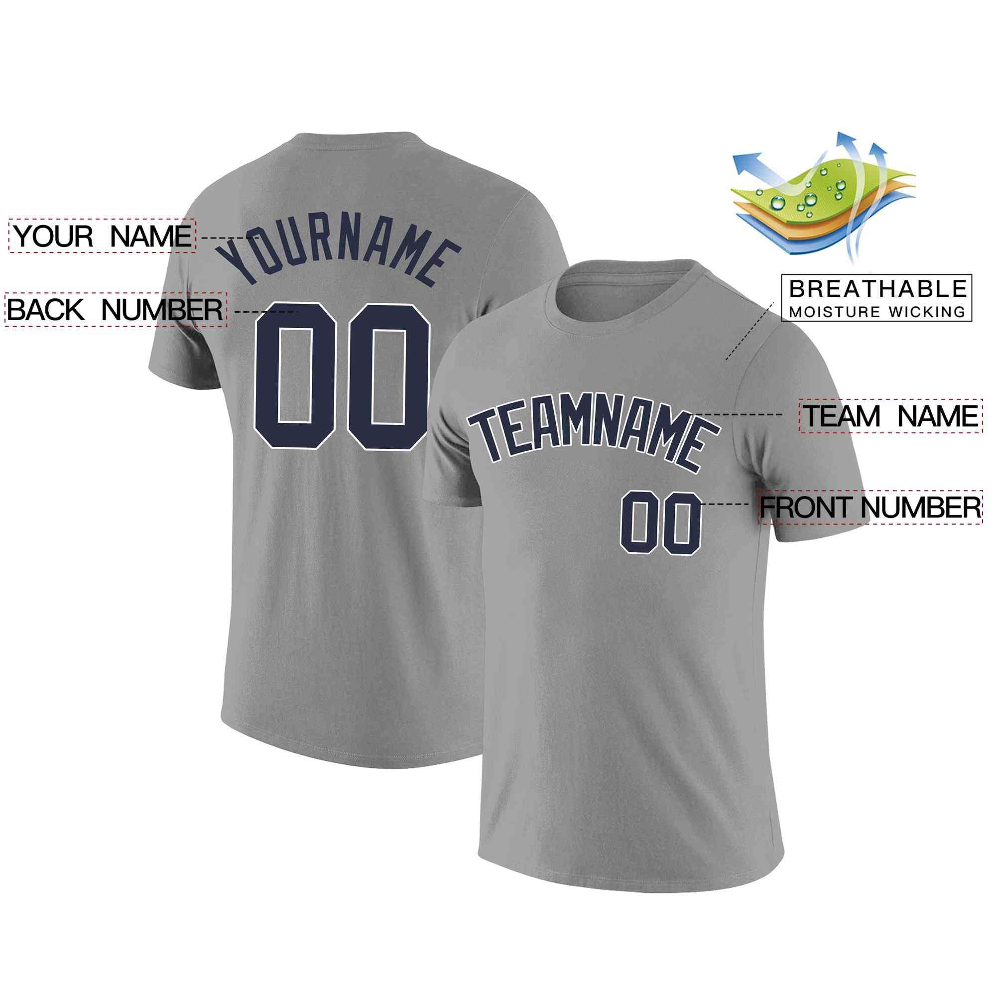 Custom Gray Navy-White Classic Style Crew neck T-Shirts Full Sublimated Secondary image