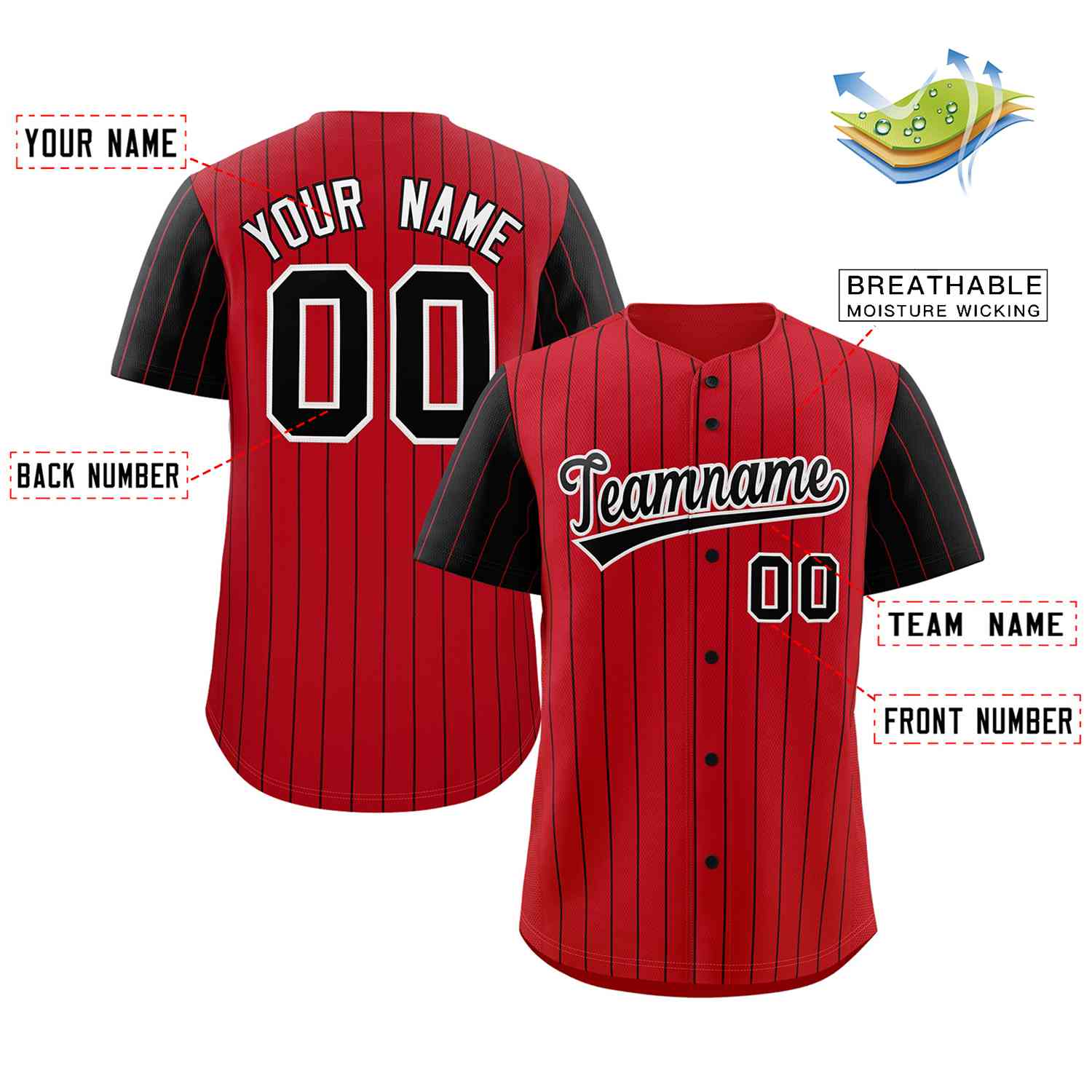 Custom Red Black-White Stripe Fashion Raglan Sleeves Authentic Baseball Jersey Secondary image