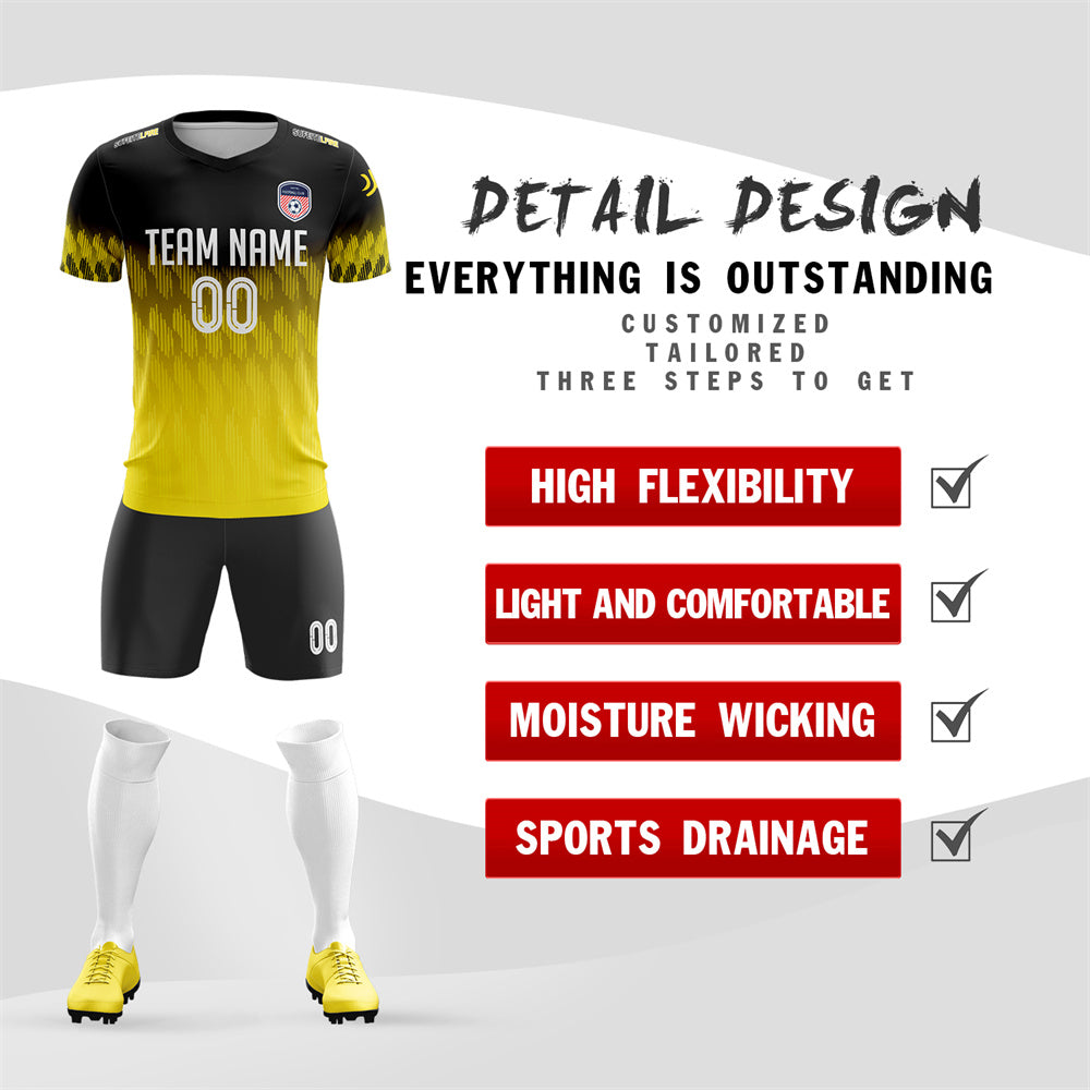 Custom Yellow Black Quick Dry Training Uniform Soccer Sets Jersey Secondary image