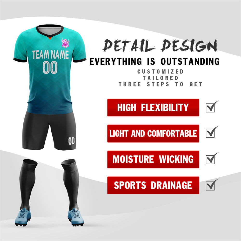 Custom Light Green Black-White Sport Soccer Sets Jersey Secondary image