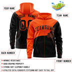 Custom Orange Black Color Block Varsity Full-Zip Letterman Wave Jacket Hoodie