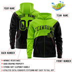 Custom Neon Green Black Color Block Varsity Full-Zip Letterman Wave Jacket Hoodie
